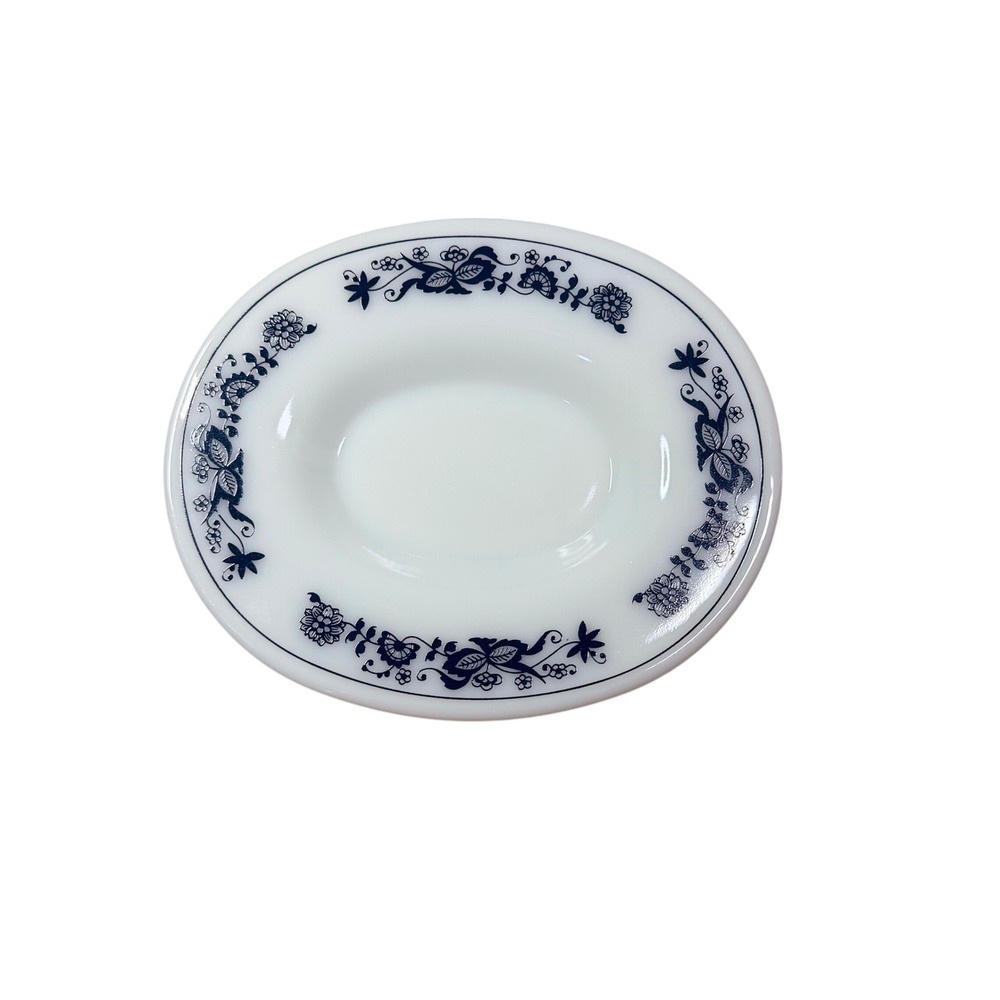 Vintage Pyrex Old Town Blue Milk Glass Oval Saucer Dish 77-U 6.5 Inch